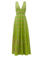 Matchesfashion.com Le Sirenuse, Positano - Nellie Bubble Gym-embroidered Cotton Maxi Dress - Womens - Green Multi