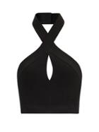 Matchesfashion.com Balmain - Twist-front Jersey Crop Top - Womens - Black