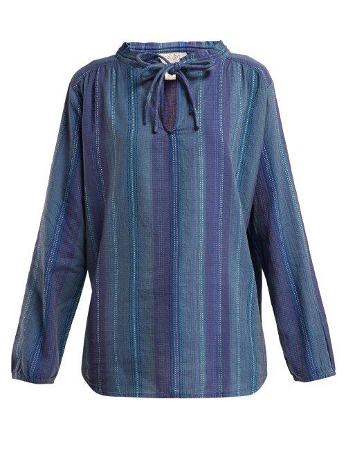 Matchesfashion.com Ace & Jig - Mia Tie Neck Cotton Top - Womens - Blue Multi