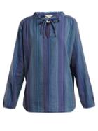 Matchesfashion.com Ace & Jig - Mia Tie Neck Cotton Top - Womens - Blue Multi