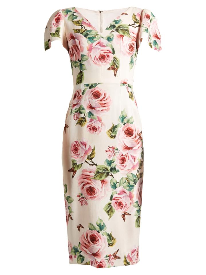 Dolce & Gabbana Rose-print V-neck Stretch-cady Dress