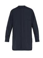 Matchesfashion.com Lemaire - Grandad Collar Cotton Poplin Shirt - Mens - Blue