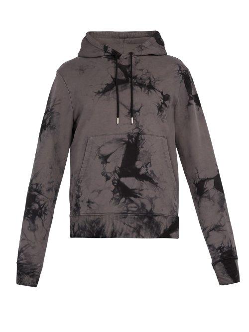 Matchesfashion.com Helmut Lang - Logo Print Tie Dye Cotton Hooded Sweatshirt - Mens - Grey