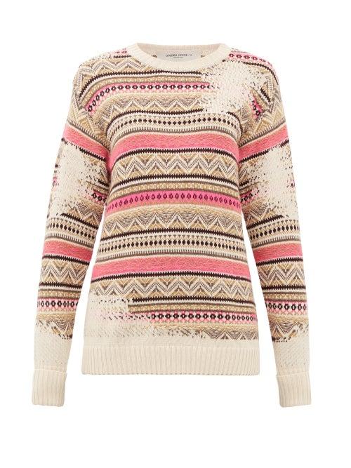 Matchesfashion.com Golden Goose - Charlotte Distressed-fair Isle Sweater - Womens - Ivory Multi
