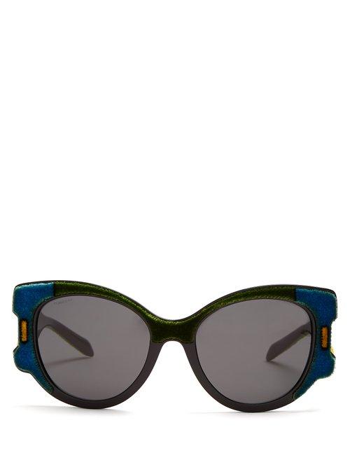 Matchesfashion.com Prada Eyewear - Velvet Covered Cat Eye Sunglasses - Womens - Blue Multi