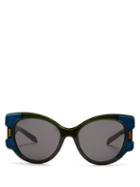 Matchesfashion.com Prada Eyewear - Velvet Covered Cat Eye Sunglasses - Womens - Blue Multi