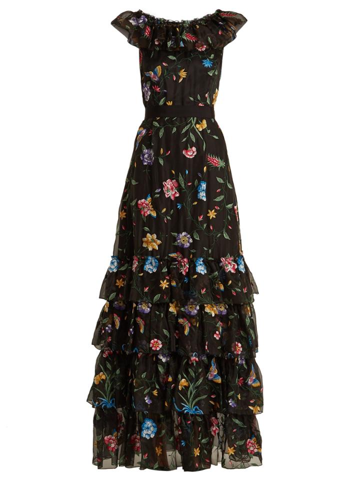Goat Fairytale Floral-embroidered Silk-organza Gown