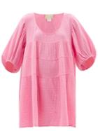 Ladies Beachwear Anaak - Nina Tiered Crinkled Cotton Mini Dress - Womens - Pink