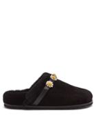 Fabrizio Viti - Cloud Floral-appliqu Shearling-lined Slippers - Womens - Black