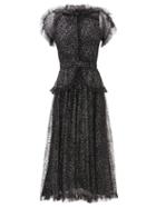 Matchesfashion.com Rodarte - Ruffled Flocked-tulle Dress - Womens - Black Silver
