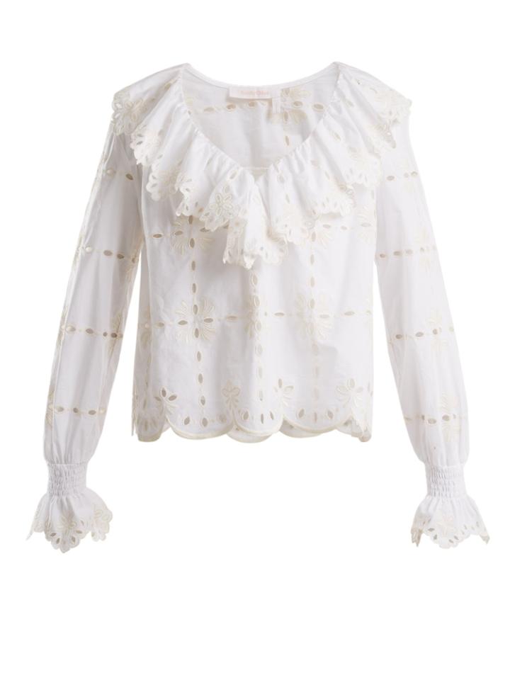 See By Chloé Geometric Floral-embroidered Cotton Top
