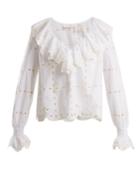 See By Chloé Geometric Floral-embroidered Cotton Top