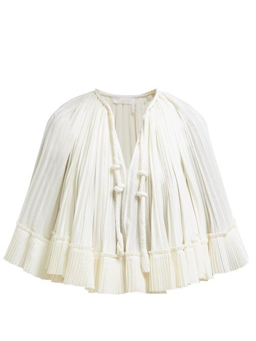 Matchesfashion.com Chlo - Pliss Silk Crepe De Chine Cape Blouse - Womens - Ivory
