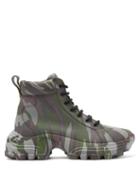 Matchesfashion.com Miu Miu - Camouflage Crackled Leather Ankle Boots - Womens - Green Multi