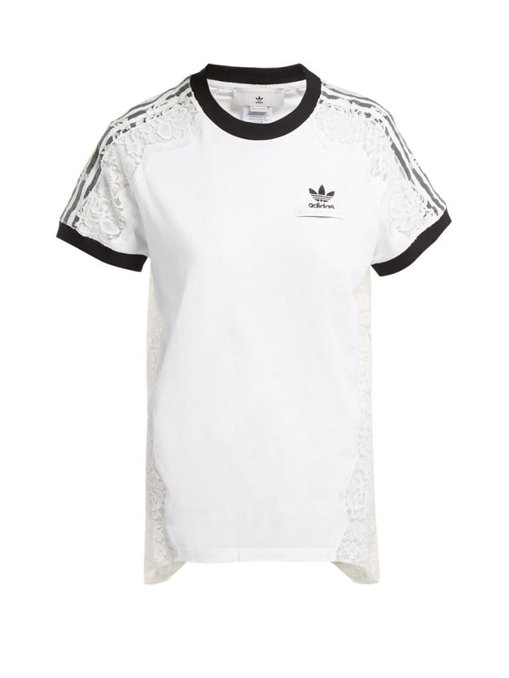 Stella Mccartney Logo-embroidered Lace-insert Cotton-blend T-shirt