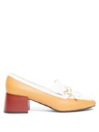 Matchesfashion.com Loewe - Square-toe Leather Block-heeled Loafers - Womens - Tan White