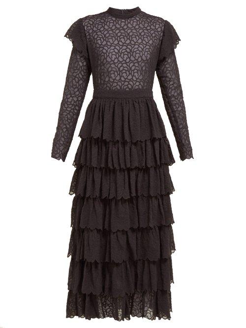 Matchesfashion.com Sir - Florrie Tiered Broderie Anglaise Silk Midi Dress - Womens - Black