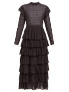 Matchesfashion.com Sir - Florrie Tiered Broderie Anglaise Silk Midi Dress - Womens - Black
