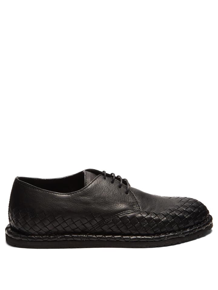 Bottega Veneta Intrecciato-trimmed Leather Derby Shoes