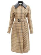 Wales Bonner - Leather Collar Checked Wool-blend Coat - Womens - Brown Multi