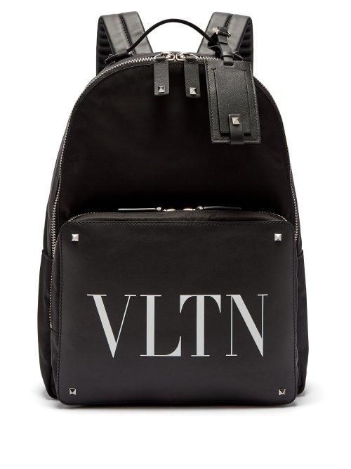 Matchesfashion.com Valentino - Vltn Logo Print Leather Panelled Backpack - Mens - Black