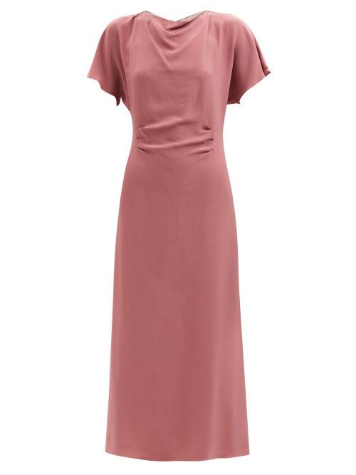 Raey - Tuck Waist Silk Dress - Womens - Dark Pink