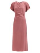 Raey - Tuck Waist Silk Dress - Womens - Dark Pink