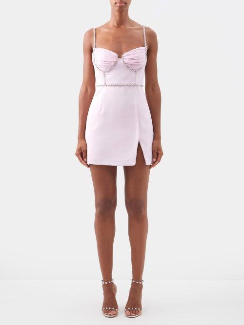 Self-portrait - Crystal-embellished Crepe And Chiffon Mini Dress - Womens - Pink