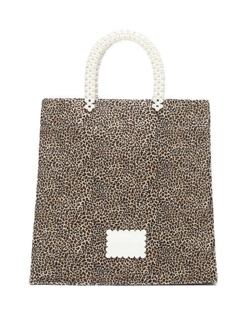 Matchesfashion.com Shrimps - Basil Faux-pearl And Leopard-print Canvas Tote Bag - Womens - Leopard