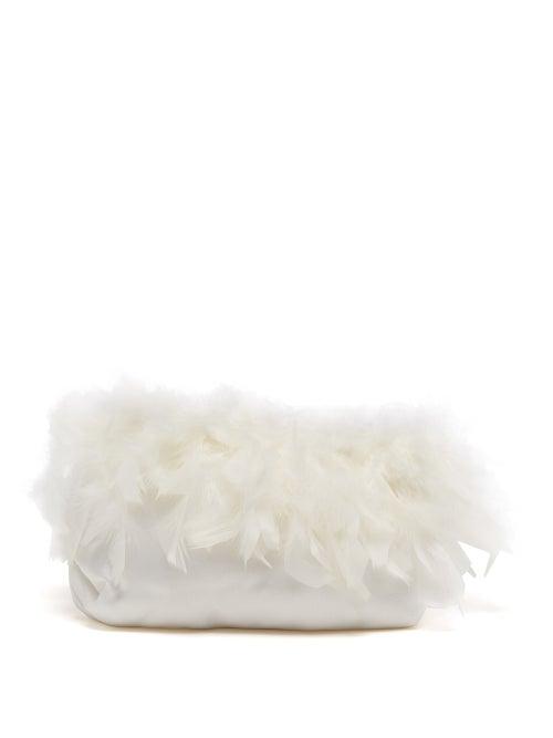 Rosantica - Liquirizia Satin And Feather Clutch - Womens - White