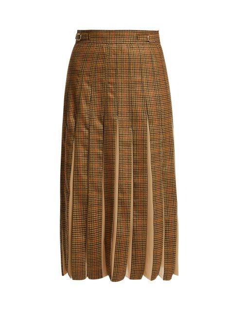 Matchesfashion.com Gabriela Hearst - Ramiro Houndstooth Cashmere And Silk Skirt - Womens - Green Multi