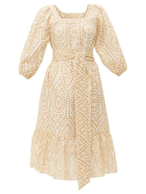 Matchesfashion.com Lisa Marie Fernandez - Laure Broderie Anglaise Cotton Dress - Womens - Ivory