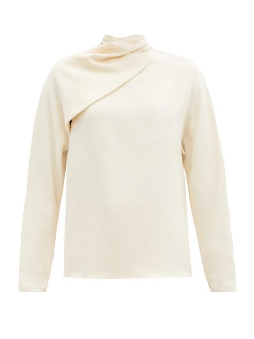 Matchesfashion.com The Row - Yoko Panelled-sleeve Ruched-roll Neck Sweater - Womens - Cream