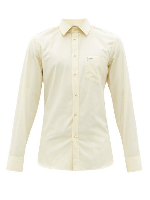 Mens Rtw Gucci - Logo-embroidered Cotton-poplin Shirt - Mens - Yellow