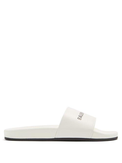 Matchesfashion.com Balenciaga - Logo Debossed Leather Slides - Mens - Black White