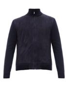 Matchesfashion.com Ralph Lauren Purple Label - Suede-front Wool-blend Zip-through Jacket - Mens - Navy
