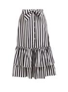 Matchesfashion.com Caroline Constas - Striped Tie Waist Cotton Midi Skirt - Womens - Black White