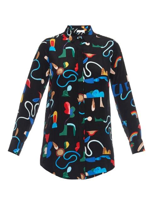 Mih Jeans The Simple Inspiral-print Silk Shirt