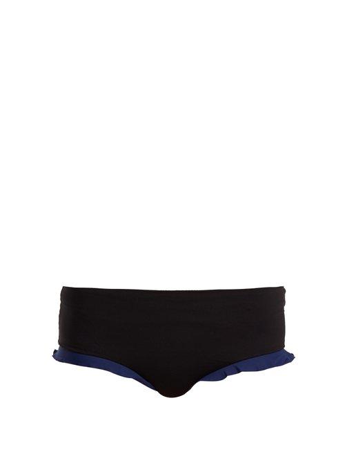 Matchesfashion.com Marysia - Oxford Contrast Trim Bikini Briefs - Womens - Black Navy