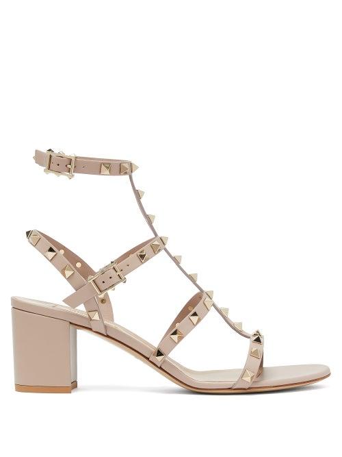 Matchesfashion.com Valentino Garavani - Rockstud Block-heel Leather Sandals - Womens - Nude