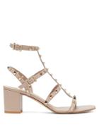 Matchesfashion.com Valentino Garavani - Rockstud Block-heel Leather Sandals - Womens - Nude