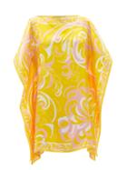 Ladies Beachwear Emilio Pucci - Albizia-print Silk Mini Kaftan Dress - Womens - Yellow