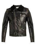 Saint Laurent Shearling-collar Leather Biker Jacket