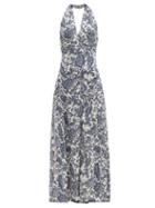 Matchesfashion.com Bella Freud - Darling Ossie Floral-print Crepe Halterneck Dress - Womens - Blue White