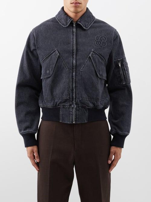 Stefan Cooke - Corded-monogram Denim Bomber Jacket - Mens - Grey