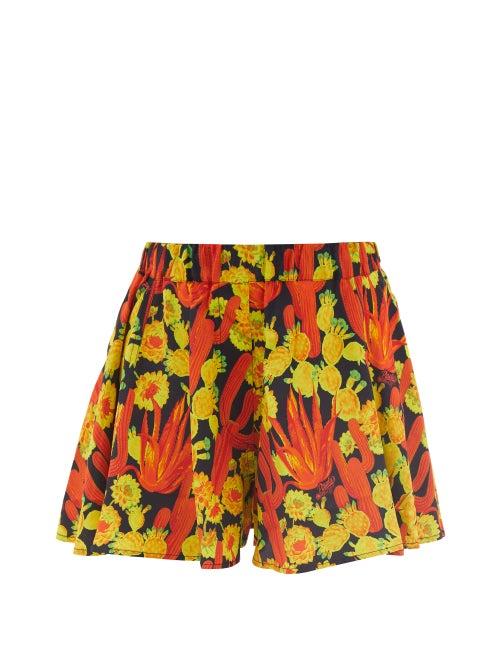 Loewe Paula's Ibiza - Cactus-print Flared-leg Jersey Shorts - Womens - Orange Multi