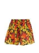 Loewe Paula's Ibiza - Cactus-print Flared-leg Jersey Shorts - Womens - Orange Multi