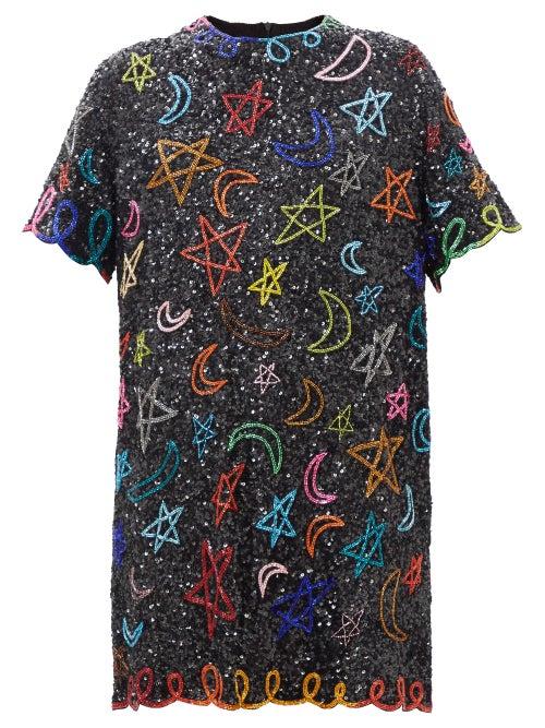 Ashish - Celestial Sequinned T-shirt Dress - Womens - Black Multi