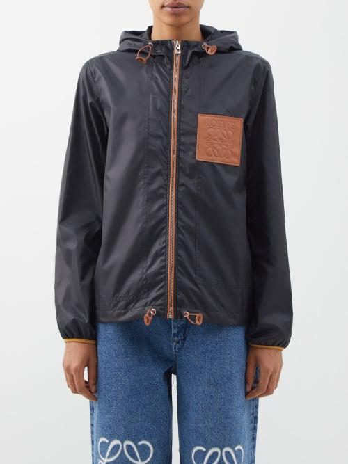 Loewe - Anagram-patch Hooded Shell Windbreaker - Womens - Black