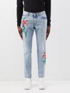 Dolce & Gabbana - Flower-appliqu Straight-leg Jeans - Mens - Blue Multi